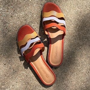 MADEWELL The Wave Slide Sandal in Colorblock Lizard Embossed Leather, Size 8